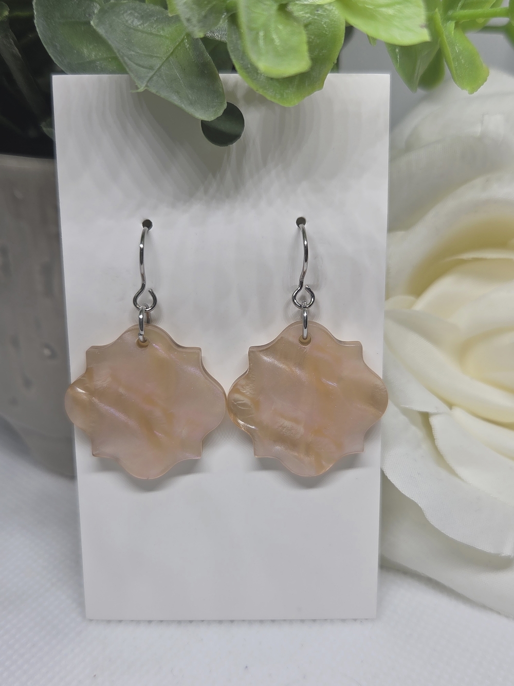Handmade Pink Shell Flower Drop Earrings